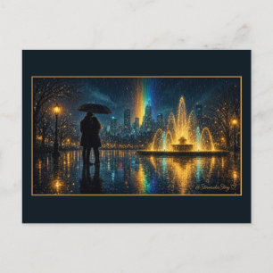 Regenfontäne-Pärchen unter einem Regenschirm Postkarte