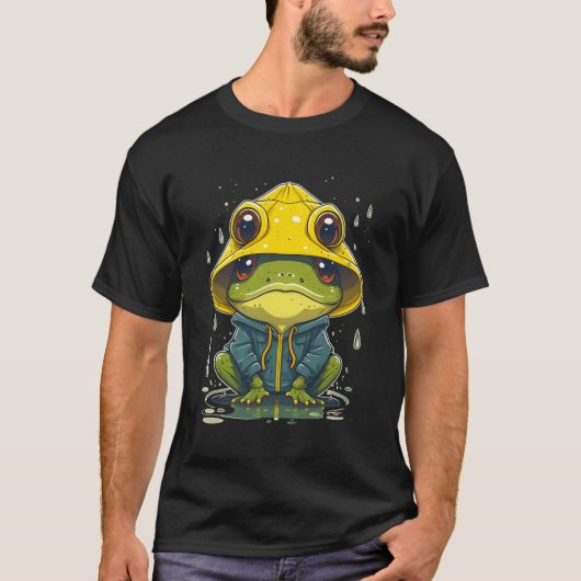 Regenfrosch in einem gelben Regenkapfel T-Shirt (Vorderseite)