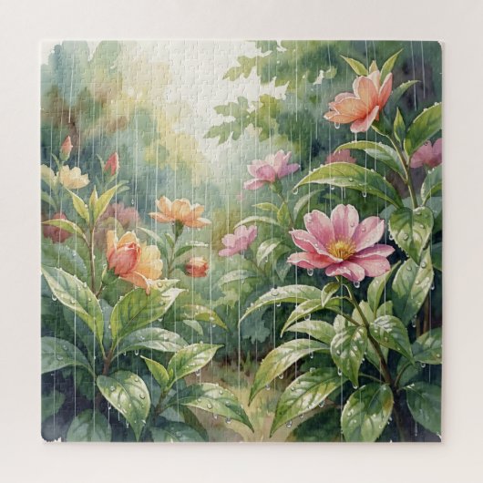 Regengarten-Kameliend Blumen Aquarell Puzzle (Vertikal)