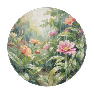 Regengarten-Kameliend Blumen Aquarell Schneidebrett