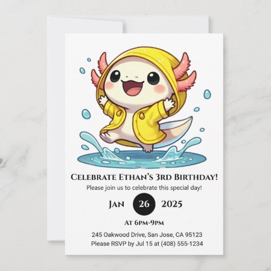 Regengeburtstag des Axolotls Einladung (Vorderseite)