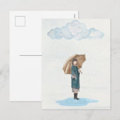 Regenmädchen Feiertagspostkarte (Vorne/Hinten)