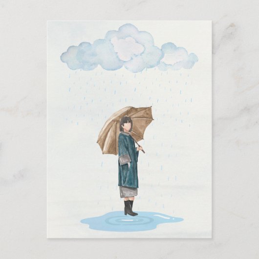 Regenmädchen Feiertagspostkarte (Vorderseite)