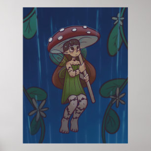 Regenmädchen-Pilzfee Poster