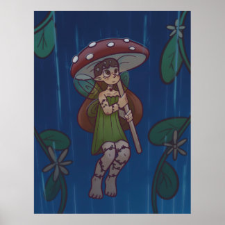 Regenmädchen-Pilzfee Poster
