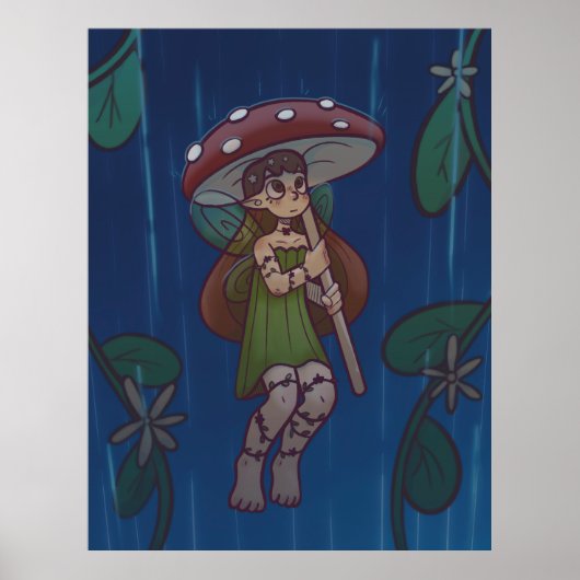 Regenmädchen-Pilzfee Poster (Vorne)
