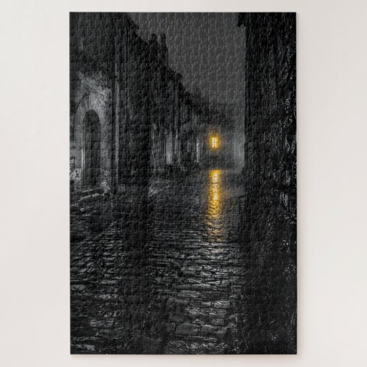 Regennasse Kopfsteinpflasterstraße Puzzle (Vertikal)