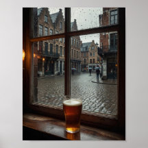 Regenposter mit belgischer Tavernenfensterstimmung