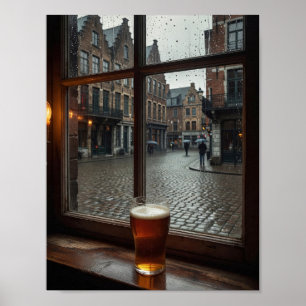 Regenposter mit belgischer Tavernenfensterstimmung Poster