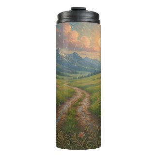 Regenreicher Morgen am Berg Thermosbecher
