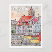 Regensburg Deutschland Berühmter Reiseplatz Wasser Postkarte (Vorderseite)