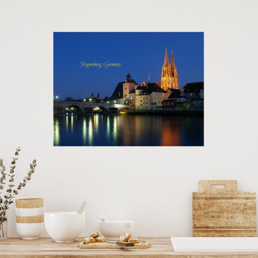 Regensburg, Deutschland - Landschaft am Abend Poster (Küche)