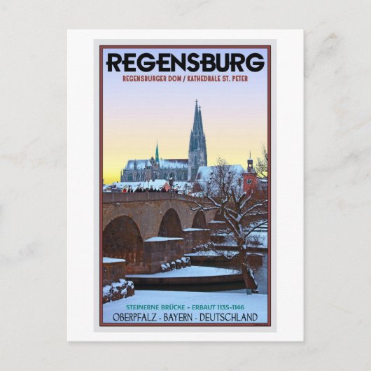 Regensburg - Dom und Steinerne Brücke Postkarte (Vorderseite)