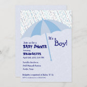 Regenschirm-Babyparty-Blau-Einladung Einladung (Vorne/Hinten)