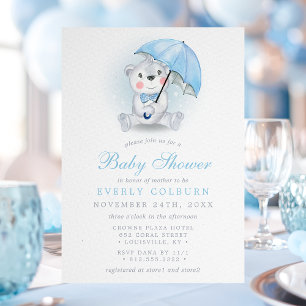 Regenschirm Bär Junge Baby Shower  Einladung