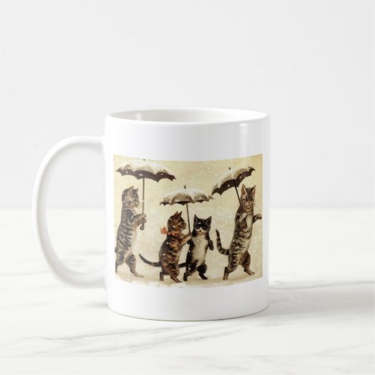 Regenschirm-Katzen-Parade-Katzen-Grafik durch Kaffeetasse (Links)