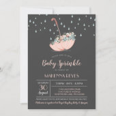 Regenschirm mit Blumen Mädchen oder Zwillings-Baby Einladung (Vorderseite)
