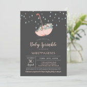 Regenschirm mit Blumen Mädchen oder Zwillings-Baby Einladung (Stehend Vorderseite)