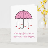 Regenschirm mit Herzen (Rosa) - Glückwunsch-neues Karte (Gelbe Blume)