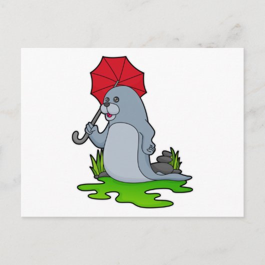 Regenschirm mit Robben Postkarte (Vorderseite)