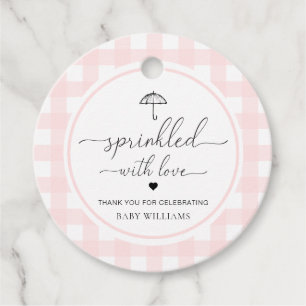 Regenschirm Rosa Gingham mit Liebe Geschenkanhänger