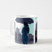 Regenschirm-Silhouette in der Tasse des Regenblaue (Vorderseite Links)