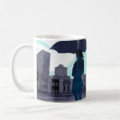 Regenschirm-Silhouette in der Tasse des Regenblaue (Links)