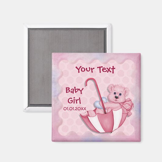 Regenschirmbär - Maßgeschneidert - Mädchen Magnet (Vorderseite/Rückseite)