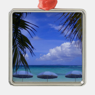 Regenschirme am Strand, St. Maarten, Karibik Ornament Aus Metall