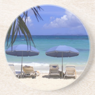Regenschirme am Strand, St. Maarten, Karibik Sandstein Untersetzer