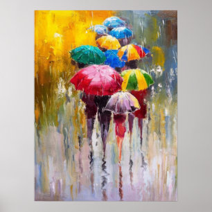 Regenschirme in der Regenmalerei Art Print Poster