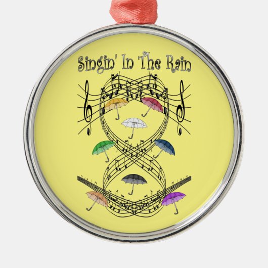 Regenschirme ~ Singin' im Regen ~ musikalische Silbernes Ornament (Vorne)