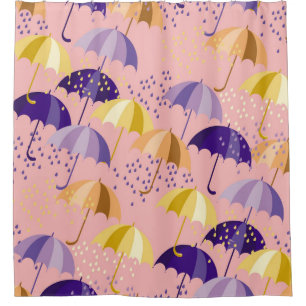 Regenschirme, Tropfen, buntes nahtloses Motiv. Duschvorhang