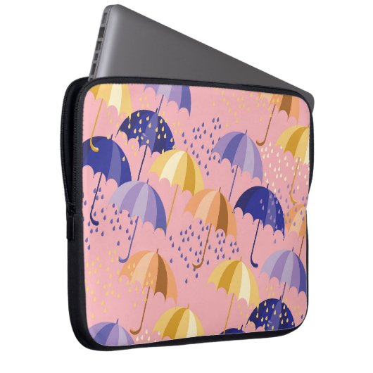 Regenschirme, Tropfen, buntes nahtloses Motiv. Laptopschutzhülle (Vorne Rechts)