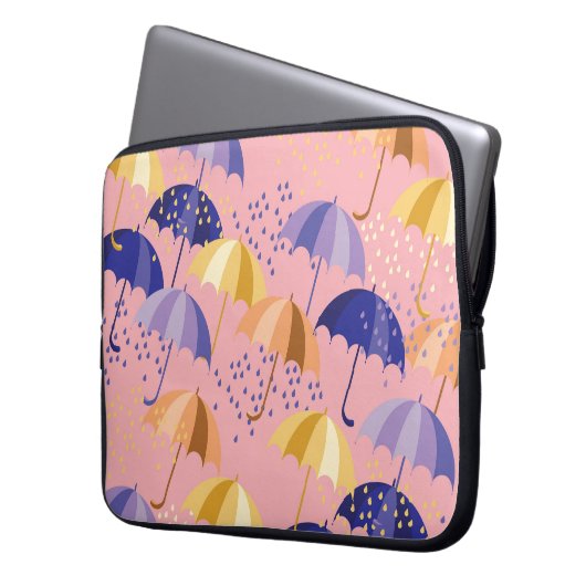 Regenschirme, Tropfen, buntes nahtloses Motiv. Laptopschutzhülle (Vorderseite Links)