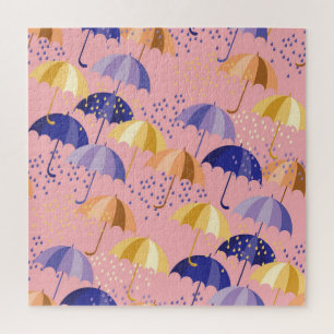 Regenschirme, Tropfen, buntes nahtloses Motiv. Puzzle