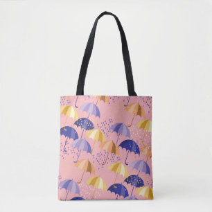 Regenschirme, Tropfen, buntes nahtloses Motiv. Tasche