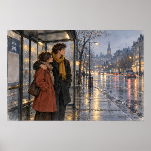 Regenstadt-Romanze-Wasserfarbenposter Poster