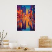Regenstadt-Straßen-Pointillismus-Lichter Poster (Küche)