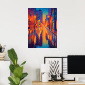 Regenstadt-Straßen-Pointillismus-Lichter Poster (Heimbüro)