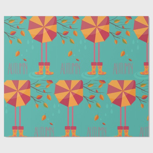 Regenstiefel und Herbstlaube Geschenkpapier (Flach)