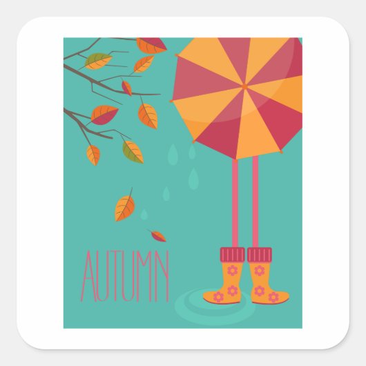 Regenstiefel und Herbstlaube Quadratischer Aufkleber (Vorderseite)