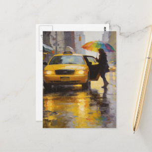 Regentag-Abstrakt Frau Mit Einem Regenbogen-Schirm Postkarte