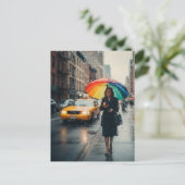 Regentag-Abstrakt Frau mit Regenschirm Postkarte (Stehend Vorderseite)