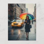 Regentag-Abstrakt Frau mit Regenschirm Postkarte (Vorderseite)