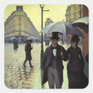 Regentag auf der Straße in Paris von Gustave Caill Quadratischer Aufkleber