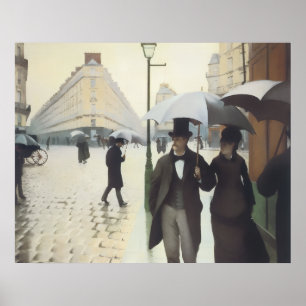 Regentag auf der Straße von Caillebotte Poster