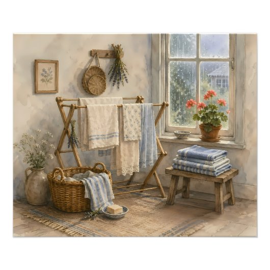 Regentag-Cottage-Wäscheraum Fotodruck (Vorne)