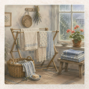 Regentag-Cottage-Wäscheraum Glasuntersetzer