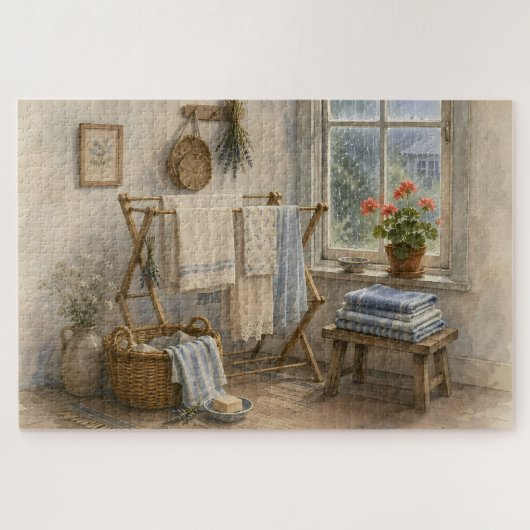 Regentag-Cottage-Wäscheraum Puzzle (Horizontal)